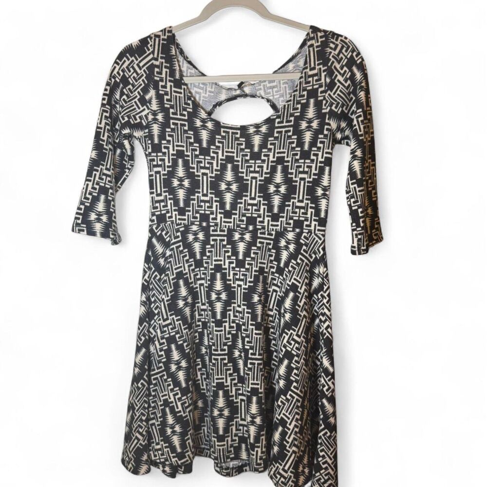 Womens Black Cream Mod Mini Dress Medium Cut-Out Editorial Fairy Whimsigoth